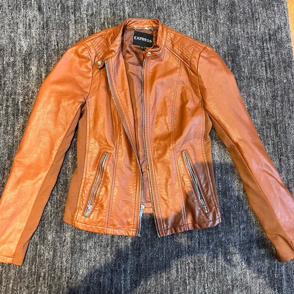 Express Jackets & Blazers - Express Women's Cognac Tan Moto Faux Leather Jacket Small/Petite